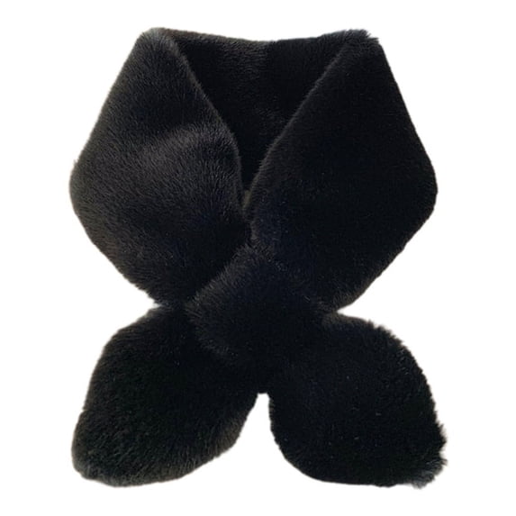 GENEMA Korean Style Women Winter Faux Fur Cross Bib Scarf Pure Solid Color Fluffy Plush Loophole Bow Shawl Wrap Windproof Neck Warmer Neckerchief
