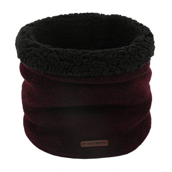 GENEMA Men Winter Knitted Neck Warmer Gaiter Double Layer Thick Plush Lined Solid Color Infinity Circle Scarf Outdoor Windproof