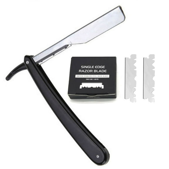 GENEMA Professional Barber Sharp Straight Edge Razor with 100pcs Stainless Steel Single Edge Razor Blades