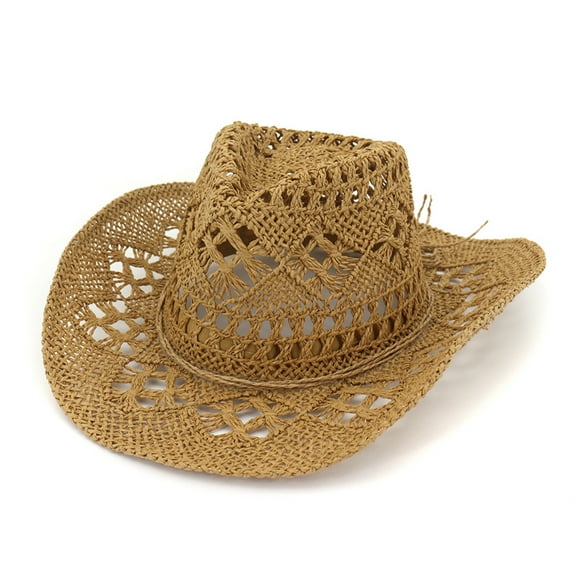 GENEMA Trendy Hand-woven Straw Hat Cowboy Hat All-match Sunshade for Valentine's Day