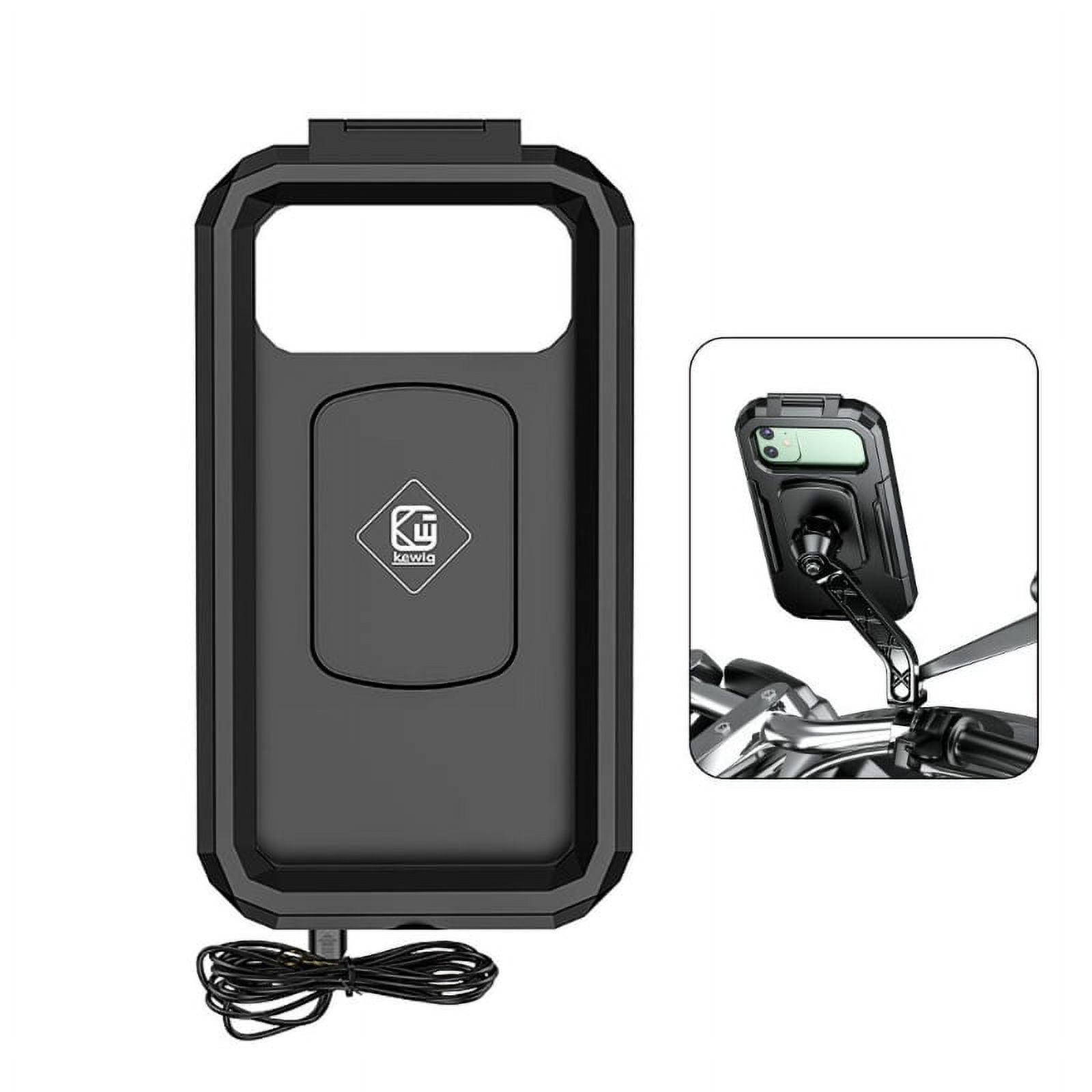GENEMA Waterproof Case 12V Motorcycle Handlebar or Rear-View Mirror Wireless Charger 15W Qi/ Type C PD Fast Charging Phone Mount Holder Box for 3 to 6.8 inch Cellphones