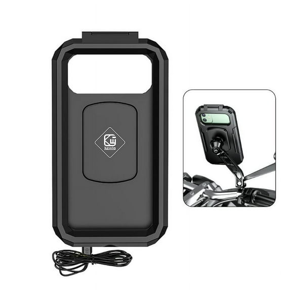 GENEMA Waterproof Case 12V Motorcycle Handlebar or Rear-View Mirror Wireless Charger 15W Qi/ Type C PD Fast Charging Phone Mount Holder Box for 3 to 6.8 inch Cellphones