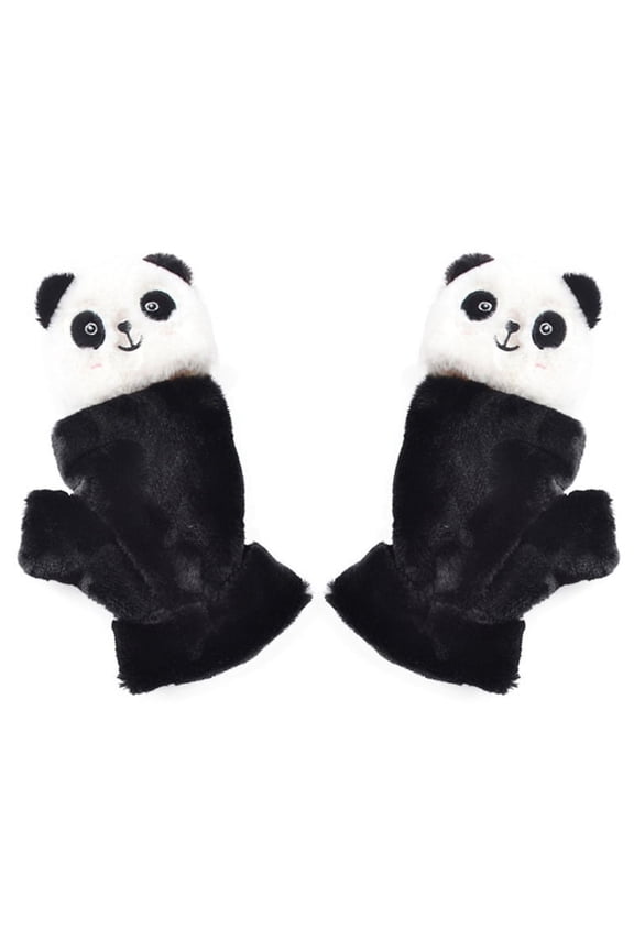 Winter Warm Gloves Fluffy Animal Mittens Plush Panda Half Finger Gloves with Flip Top Warm Gloves for Cold Weather