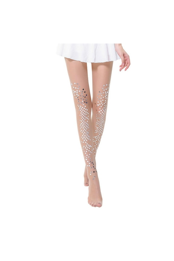 Wome Sheer Pantyhose Glitter Metallic Fish Scale Sequins Print Cosplay Tights