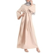 GENEMA Women Dubai Abaya Muslim Clothing Islamic Kaftan Fake 2 Piece Bandage Maxi Dress Eid Arab Turkish Solid Color Long Sleeve Robe