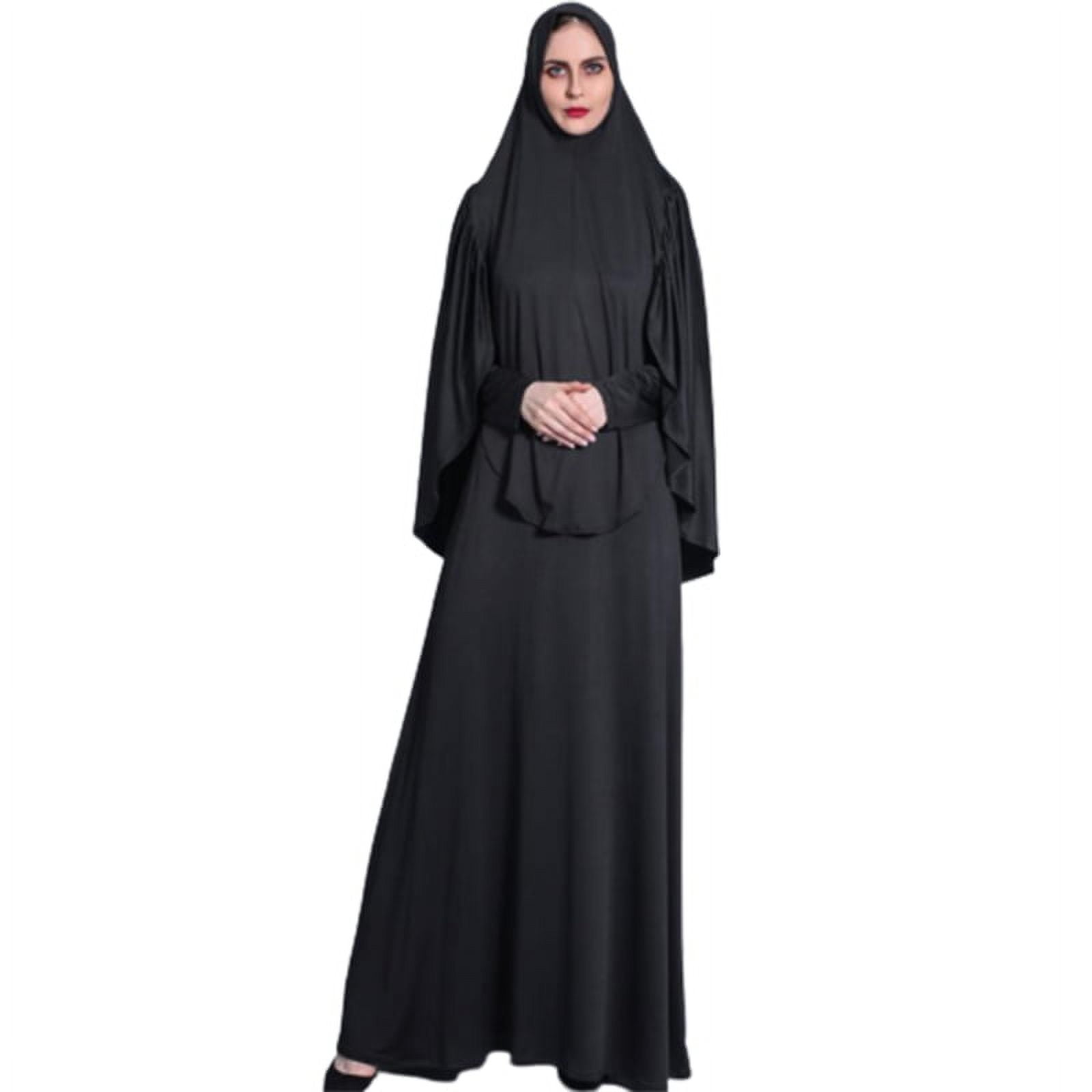 Genema Women Eid Ramadan 2 Pieces Prayer Dress Set Muslim Pleated Hijab