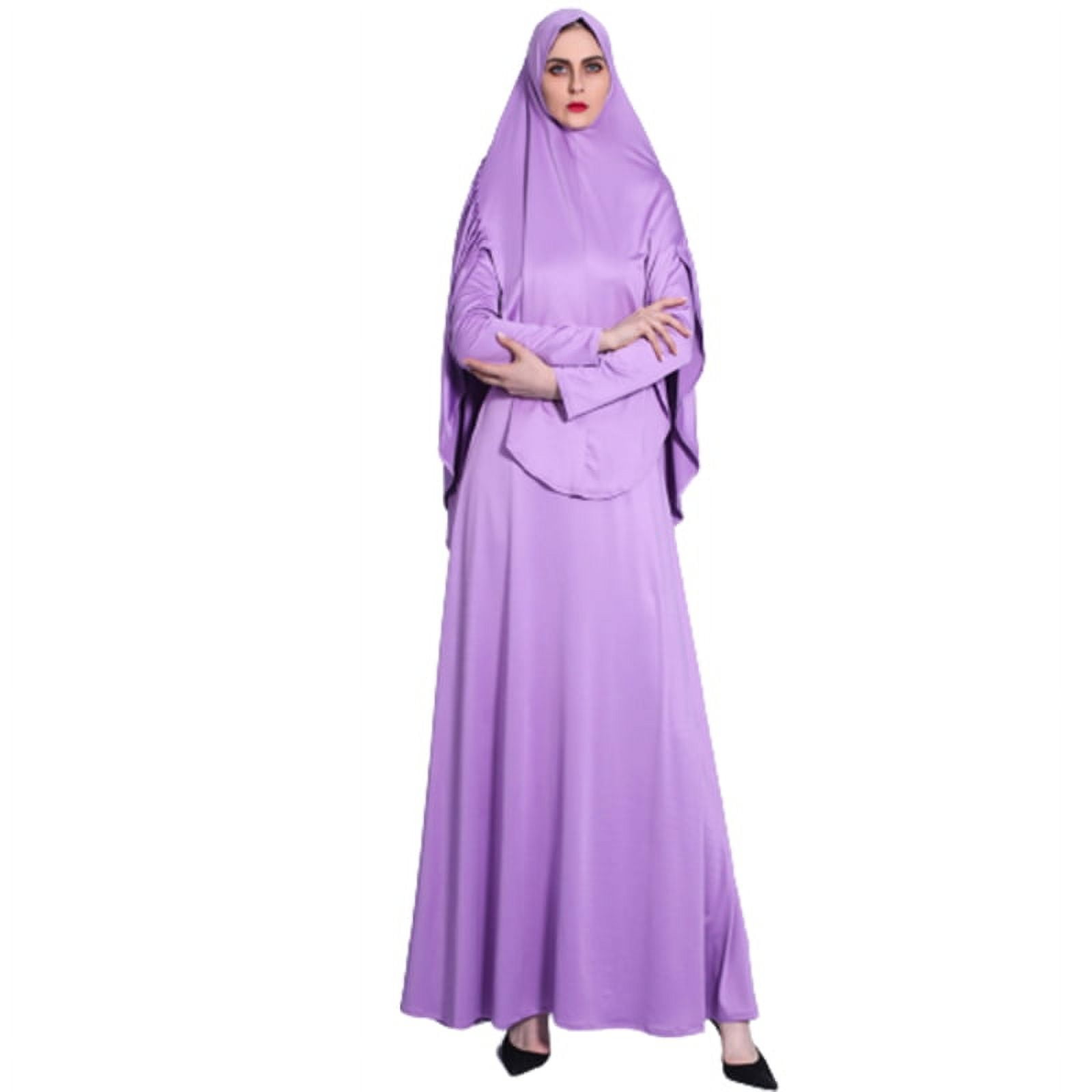 GENEMA Women Eid Ramadan 2 Pieces Prayer Dress Set Muslim Pleated Hijab ...