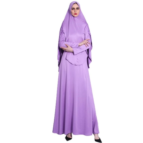 GENEMA Women Eid Ramadan 2 Pieces Prayer Dress Set Muslim Pleated Hijab Scarf Abaya Jilbab Overhead Robe Kaftan Islamic Gown