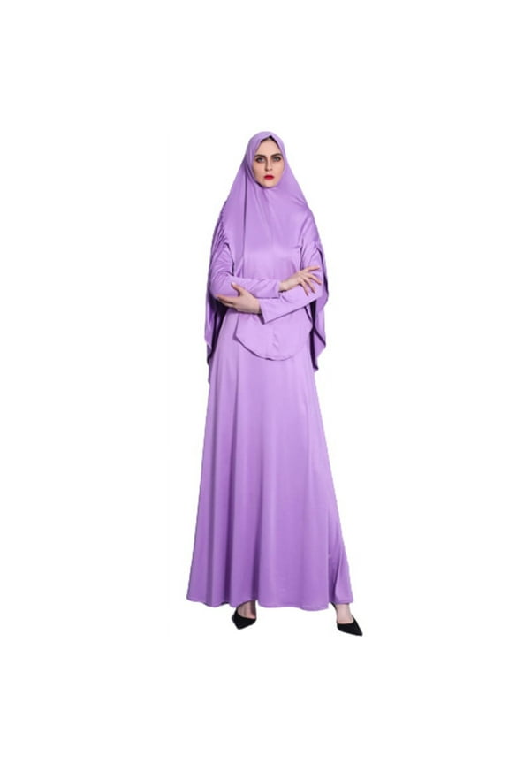 Women Eid Ramadan 2 Pieces Prayer Dress Set Muslim Pleated Hijab Scarf Abaya Jilbab Overhead Robe Kaftan Islamic Gown