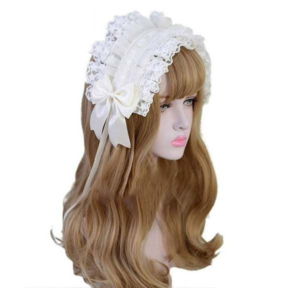 GENEMA Women Girls Lolita Ruffled Headband Sweet Star Embroidery Lace Ribbon Bow Hairband with Alligator Hairpins Japanese Anime Maid Cosplay Costume Headdress