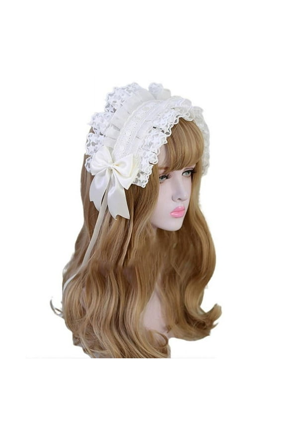 Women Girls Lolita Ruffled Headband Sweet Star Embroidery Lace Ribbon Bow Hairband with Alligator Hairpins Japanese Anime Maid Cosplay Costume Headdress