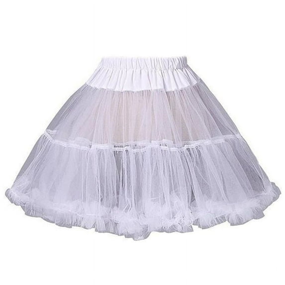 GENEMA Women Girls Ruffled Short Petticoat Solid White Color Fluffy Bubble Tutu Skirt Puffy Half Slip Prom Crinoline Underskirt No Hoop