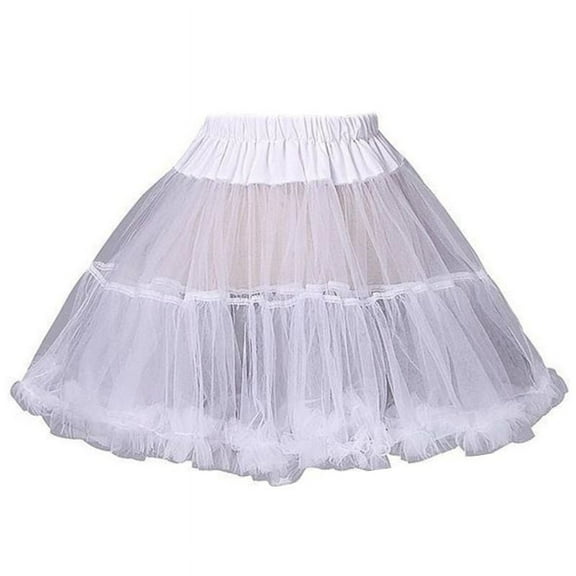 GENEMA Women Girls Ruffled Short Petticoat Solid White Color Fluffy Bubble Tutu Skirt Puffy Half Slip Prom Crinoline Underskirt No Hoop