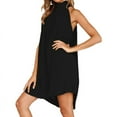 thumbnail image 1 of GENEMA Women Halter Sleeveless Solid Color Backless Ruffle A-Line Asymmetric Mini Dress, 1 of 19