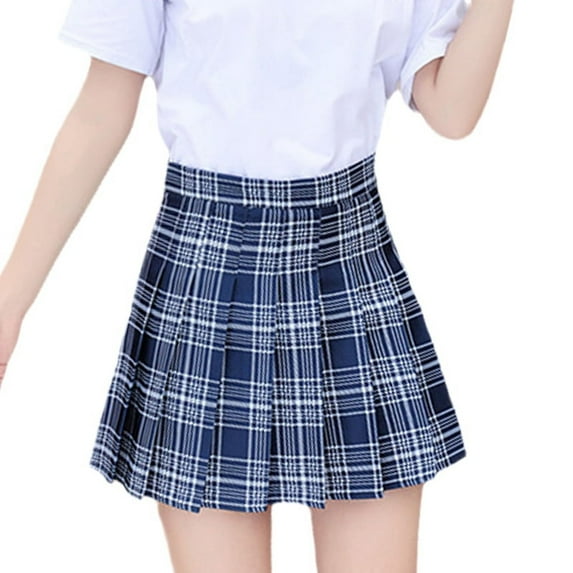 GENEMA Women High Waist Plaid Side Zip Pleated Flared A-Line Uniform Mini Skater Skirt