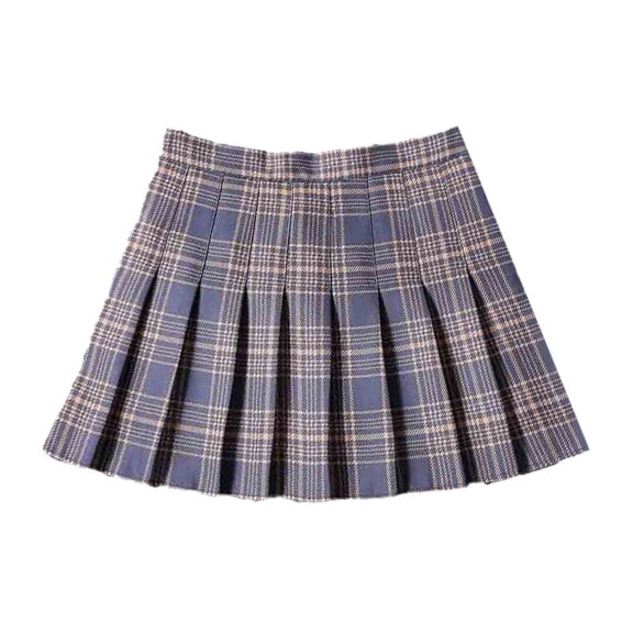 GENEMA Women High Waist Plaid Side Zip Pleated Flared A-Line Uniform Mini Skater Skirt