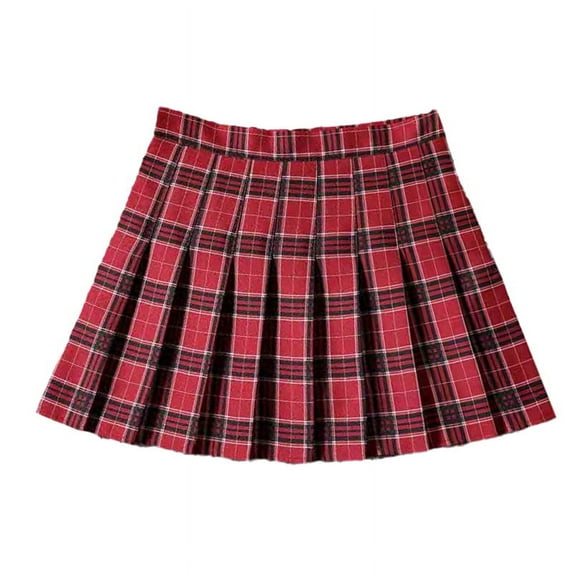 GENEMA Women High Waist Plaid Side Zip Pleated Flared A-Line Uniform Mini Skater Skirt
