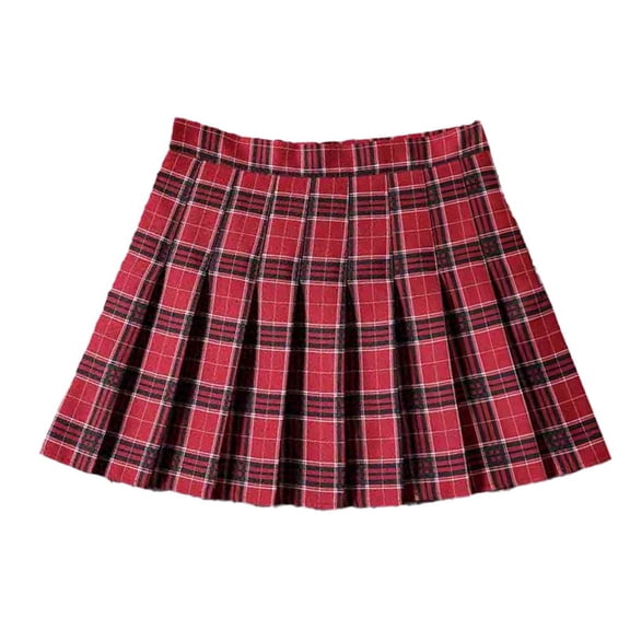 GENEMA Women High Waist Plaid Side Zip Pleated Flared A-Line Uniform Mini Skater Skirt