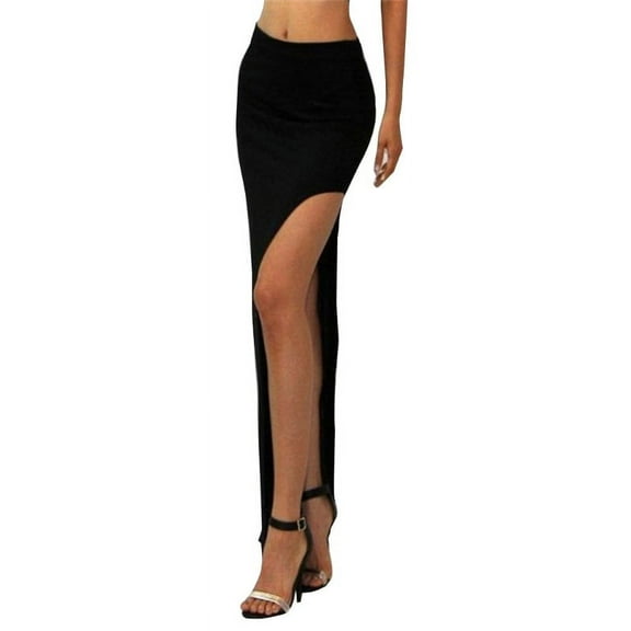 GENEMA Women High Waist Sexy Open Side Split Package Hip Bodycon Club Maxi Long Skirt