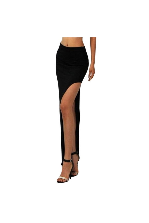 Women High Waist Sexy Open Side Split Package Hip Bodycon Club Maxi Long Skirt