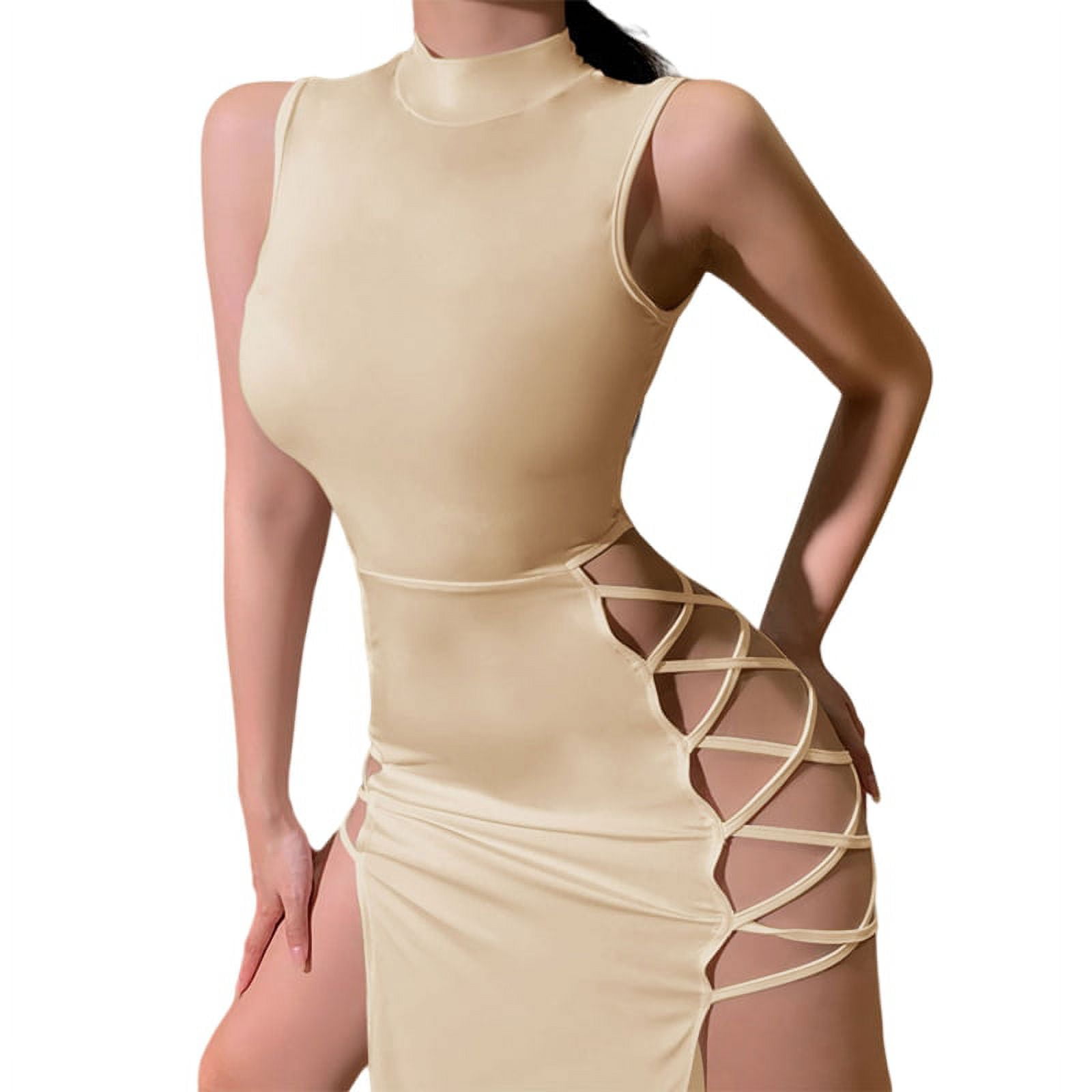 Women's Sexy Tight Cut Out Mock Neck Jumpsuits Long Sleeve Bodycon