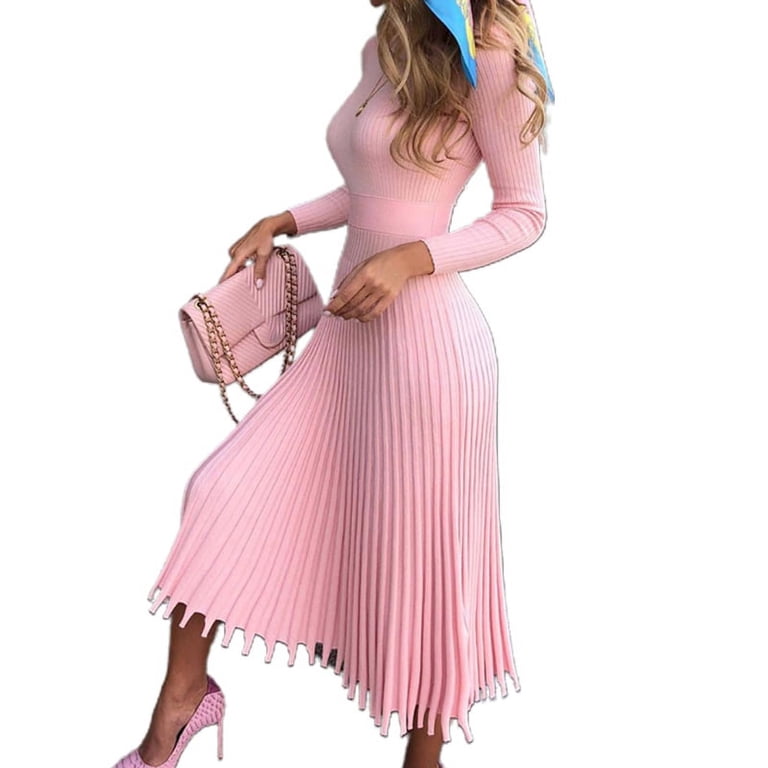 GENEMA Women Long Sleeve Mock Neck Slim Fit Pleated Ribbed Knit Midi Long Sweater Dress - Walmart.com GENEMA Women Long Sleeve Mock Neck Slim Fit Pleated Ribbed Knit Midi Long Sweater Dress - Walmart.com