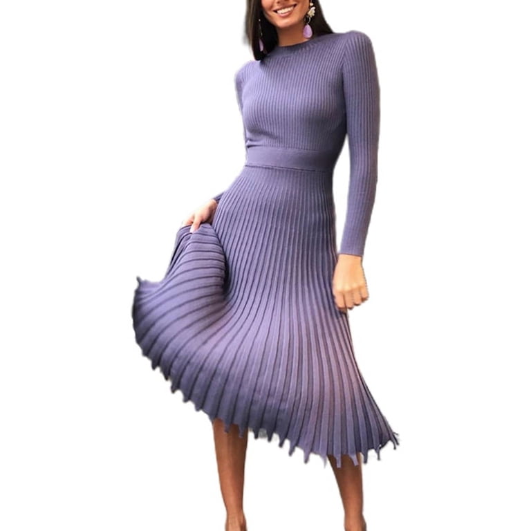 fitted lace wedding dress Ribbed Knit Turtleneck Dress Women's Pleated A-Line Midi Sweater Dress Long  Sleeve Elegant Fit & Flare Winter Formal Work Party Dress in Black by  Kouvr main image 1