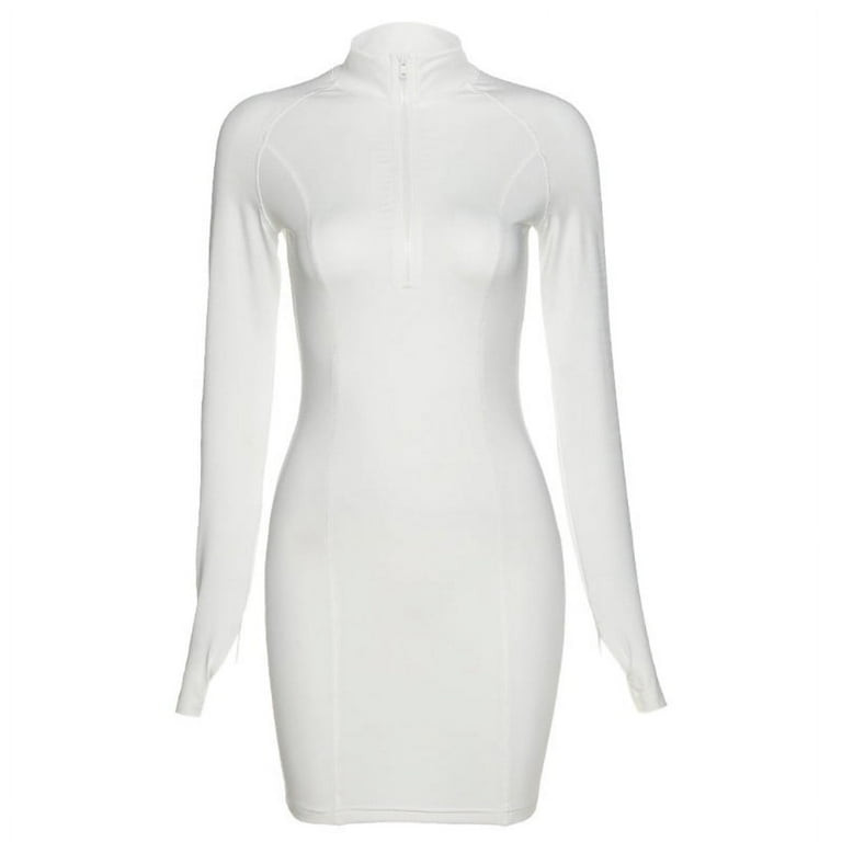 White long sleeve zip up dress hotsell