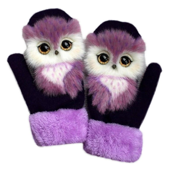 GENEMA Women Men Winter Knit Gloves Cute 3D Fluffy Cartoon Animal Decor Thickened Plush Lining Windproof Thermal Warm Mittens