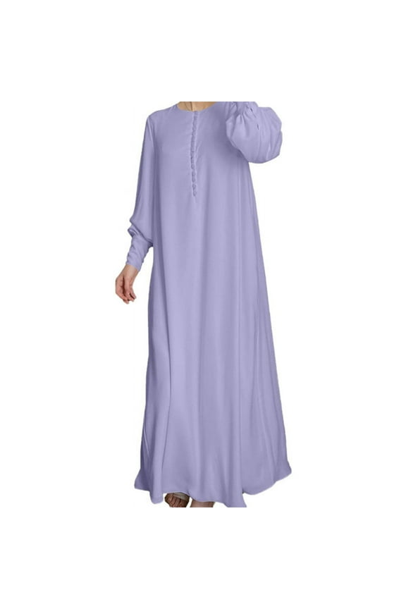 Women Muslim Double Layer Chiffon Maxi Dress Puff Long Sleeve Buttons Islamic Jilbab Solid Abaya Kaftan Dubai Party Gown