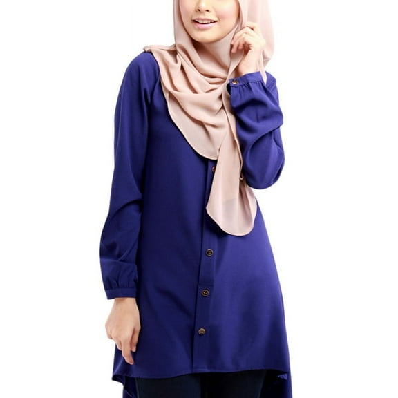 GENEMA Women Muslim Long Sleeve Blouse Dress Buttons Asymmetric Loose Shirt Tunic Tops