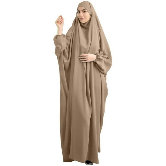 GENEMA Women Muslim One-Piece Prayer Dress Full Cover Hooded Islamic Eid Jilbab Overhead Abaya Kaftan with Hijab Dubai Gown