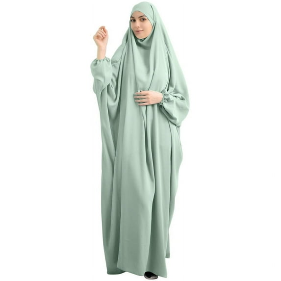 GENEMA Women Muslim One-Piece Prayer Dress Full Cover Hooded Islamic Eid Jilbab Overhead Abaya Kaftan with Hijab Dubai Gown