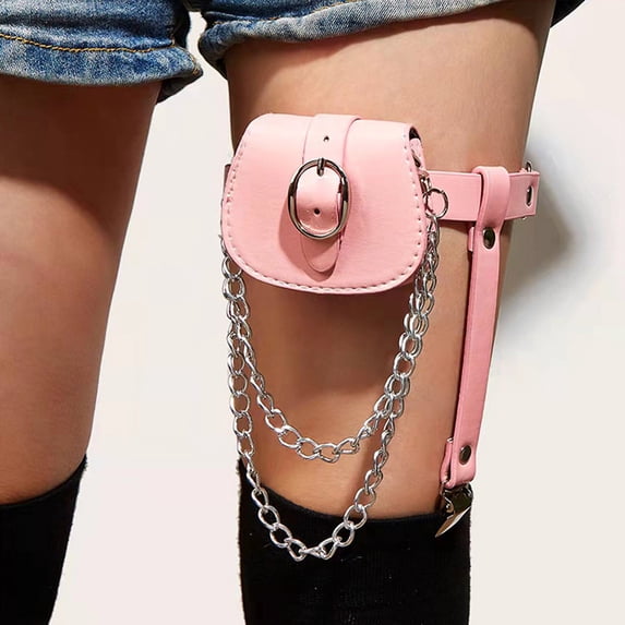 GENEMA Women Punk PU Leather Belt with Mini Storage Bag Ladies Gothic Rock Leg Chain