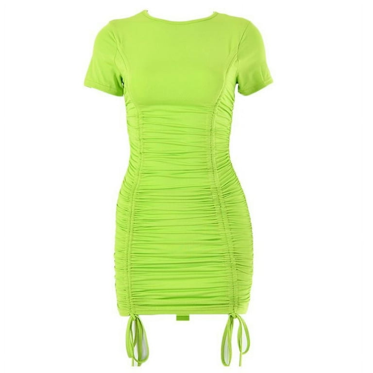 Neon lime ruched front strappy bodycon dress new arrivals