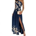 thumbnail image 1 of GENEMA Women Sexy Sleeveless One Shoulder Maxi Long Dress Irregular Hollow Out Ruched Wrap Front Side High Split Pleated Gown, 1 of 19