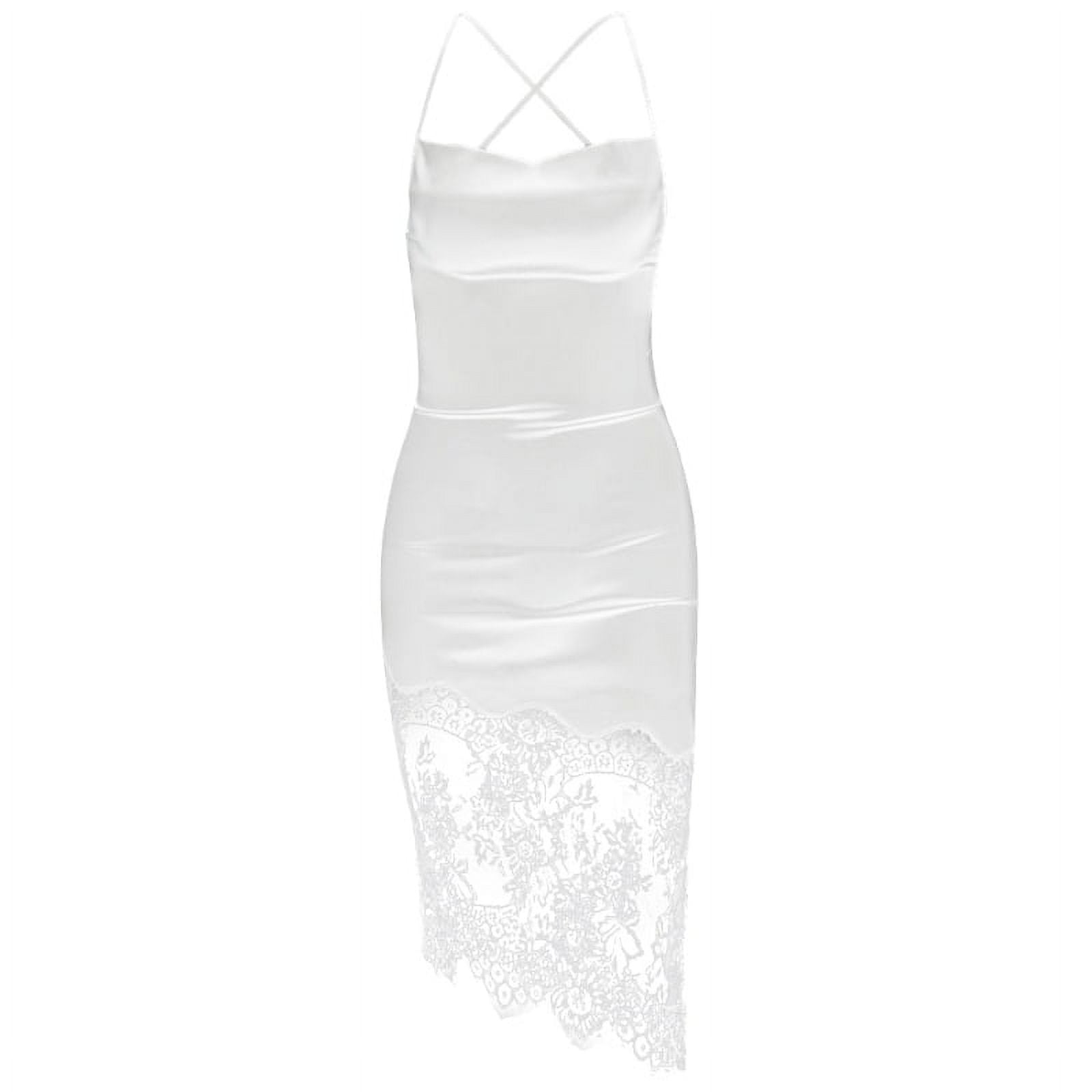 GENEMA Women Sexy Spaghetti Strap Eyelash Lace Patchwork Hem Backless Satin Midi Dress - Walmart.com GENEMA Women Sexy Spaghetti Strap Eyelash Lace Patchwork Hem Backless Satin Midi Dress - Walmart.com