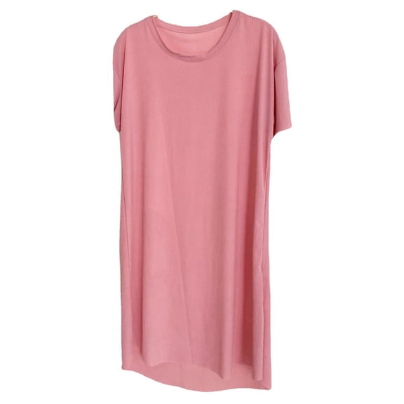 GENEMA Women Summer Short Sleeve O-Neck Oversize T-Shirt Dress Solid Color Cooling A-Line Sleepshirt Casual Loose Loungewear Knee Length Nightgown Swing Tunic Top