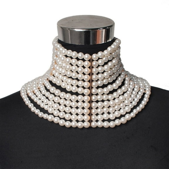GENEMA Women Vintage Choker Multi Strands Layered Faux Pearl Jewelry Statement Necklace