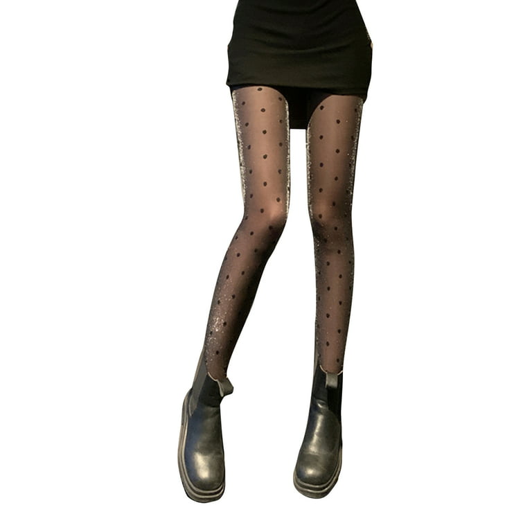 GENEMA Women Vintage Polka Dot Transparent Pantyhose Sexy Shiny Metallic  Shimmer Sequins Sheer Tights Silky See-Through Leggings Stockings Clubwear  