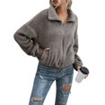 thumbnail image 1 of GENEMA Women Winter Double Fuzzy Jacket Lapel Full Zipper Drawstring Hem Outwear Coat, 1 of 19