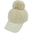 thumbnail image 1 of GENEMA Women Winter Faux Fleece Baseball Peak Cap Fuzzy Warm Solid Color Cute Pompom Hip Hop Sunscreen Visor Brim Beanie Hat, 1 of 19