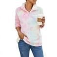thumbnail image 1 of GENEMA Women Winter Fuzzy Plush Long Sleeve Sweatshirt 1/4 Zipper Stand Collar Pullover Tunic Tops Gradient Rainbow Tie-Dye Printed Loose Shirts Streetwear, 1 of 19