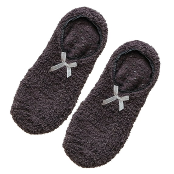 GENEMA Women Winter Fuzzy Velvet Slipper Boat Socks Striped Print Sweet Bow Non Skid Warm Fleece Fluffy Plush Low Cut Home Hosiery with Grippers
