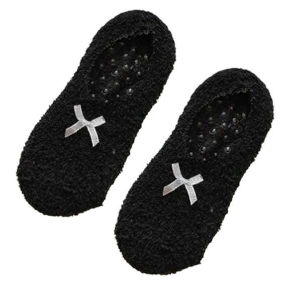 GENEMA Women Winter Fuzzy Velvet Slipper Boat Socks Striped Print Sweet Bow Non Skid Warm Fleece Fluffy Plush Low Cut Home Hosiery with Grippers
