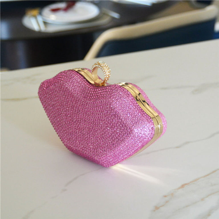 Pink Shiny Square Bag Women's Luxury Rhinestone Diamond Evening