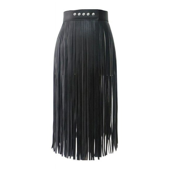 GENEMA Womens High Waist Faux Leather Fringe Tassels Skirt Body Harness with Snap Buttons Halloween Party Punk Rock Clubwear