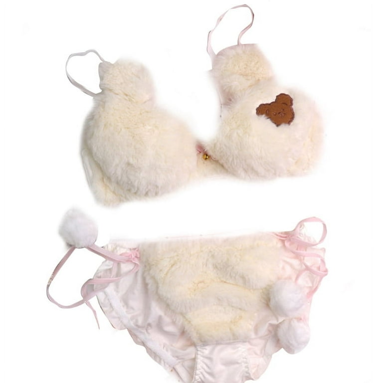 GENEMA Womens Lolita Kawaii 2pcs Bra Panty Set Cute Bear Fluffy