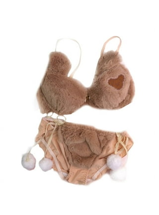Kawaii Sexy Lingerie Set - Cute Plush Bear Bra and Thong with Mesh  See-Through Skirt Cosplay