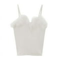 thumbnail image 1 of GENEMA Womens Sexy Faux Fur Feather Trim Camisole Knitting Spaghetti Strap Slim Tank Top Solid Color Fluffy Baselayer Sleeveless Sling Bandeau Vest, 1 of 19